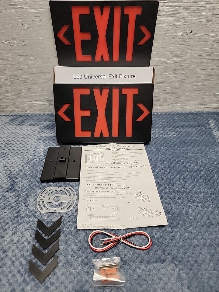 LED Universal Red Exit Sign with Black Housing, Battery Backup