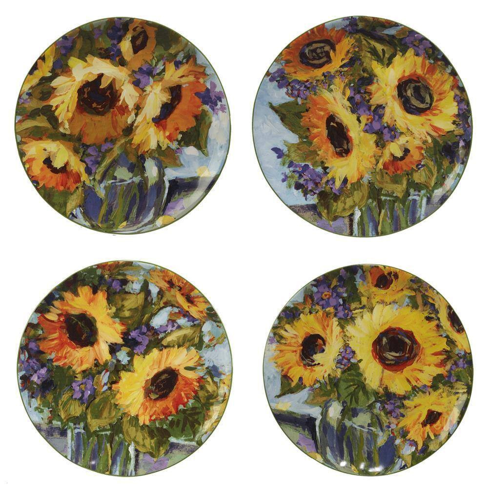Sunflower Bouquet 16-Piece Multi-Colored Earthenware Dinnerware Set Service for