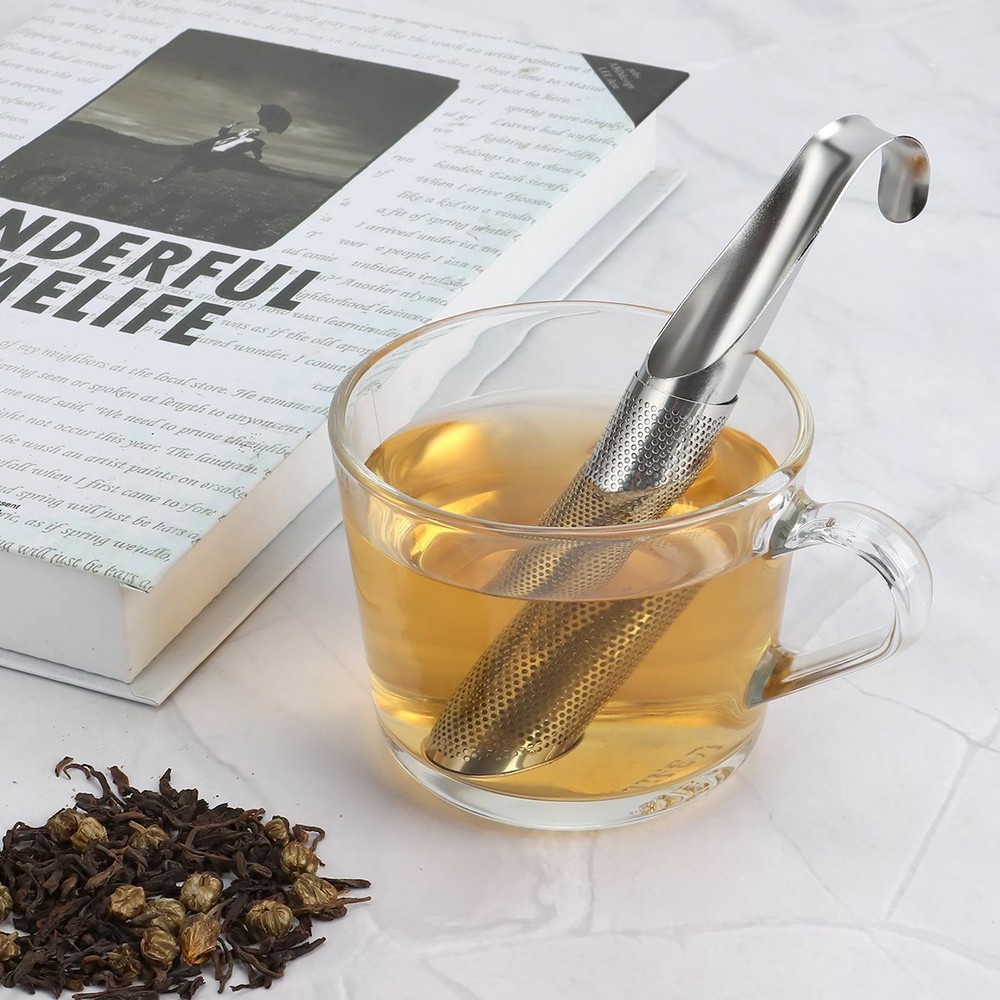 1/2x Tea Filter Pipe Shape Loose Leaf Diffuser Tea Strainer Steel Infuser Office