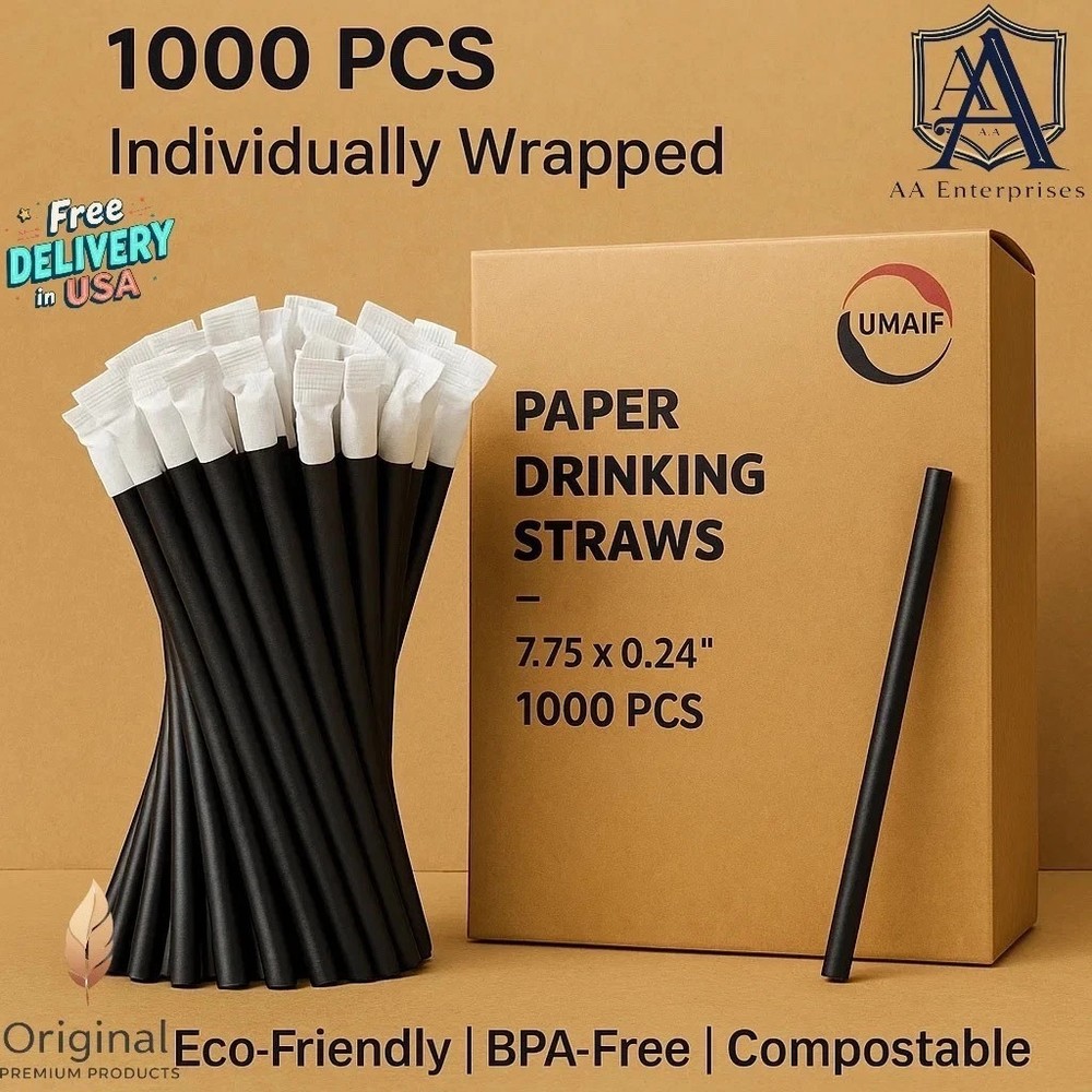 Drinking Paper Wrapped Straws Biodegradable Compostable 7.75 x 0.24" (1000 PCS)