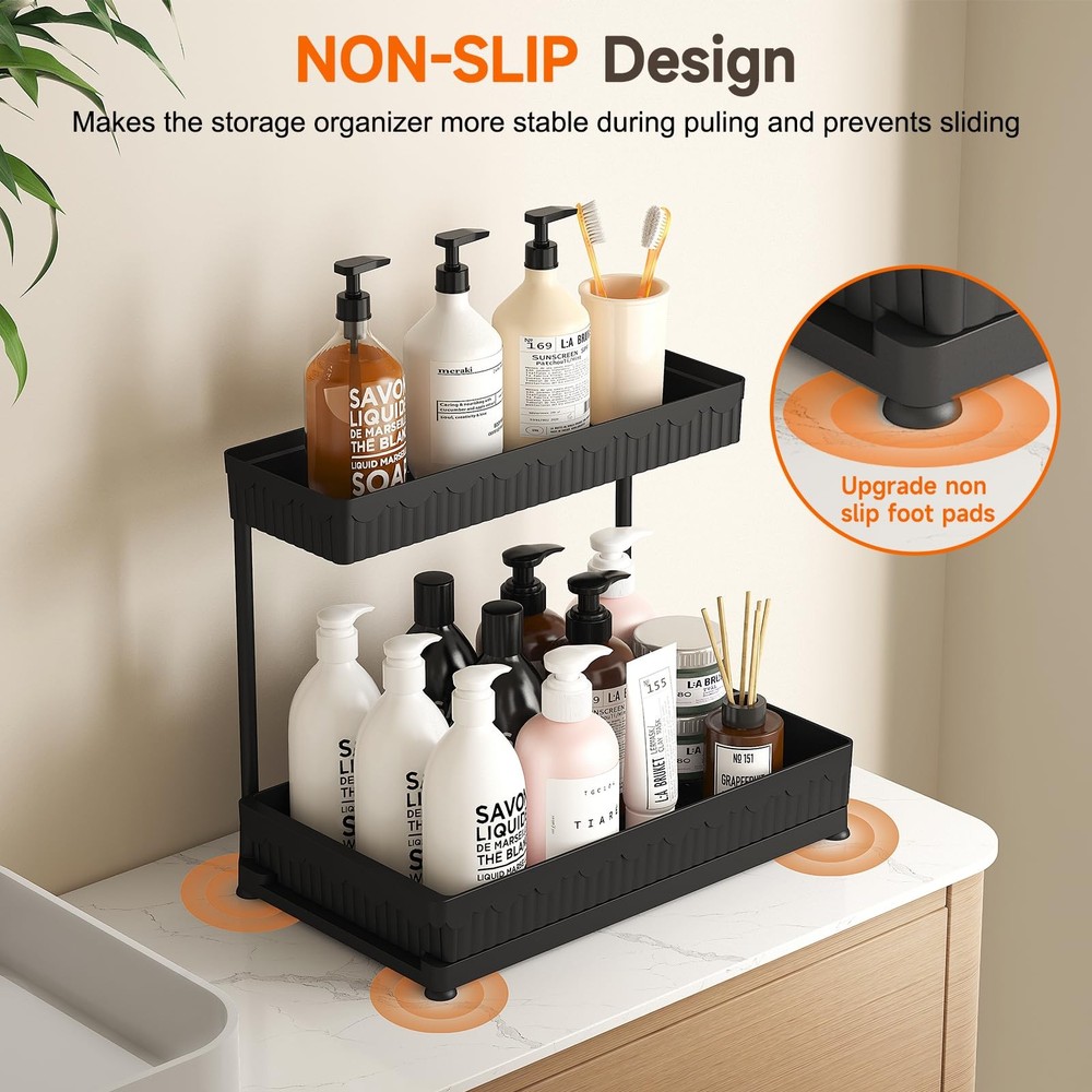 Sevenblue 3 Pack Multi-Purpose Pull-Out Storage Organizers, 12.85 inch, Black