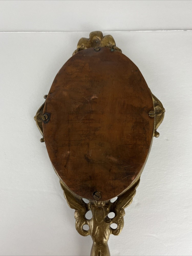Antique Victorian Solid Brass Handheld Mirror With Cherubs