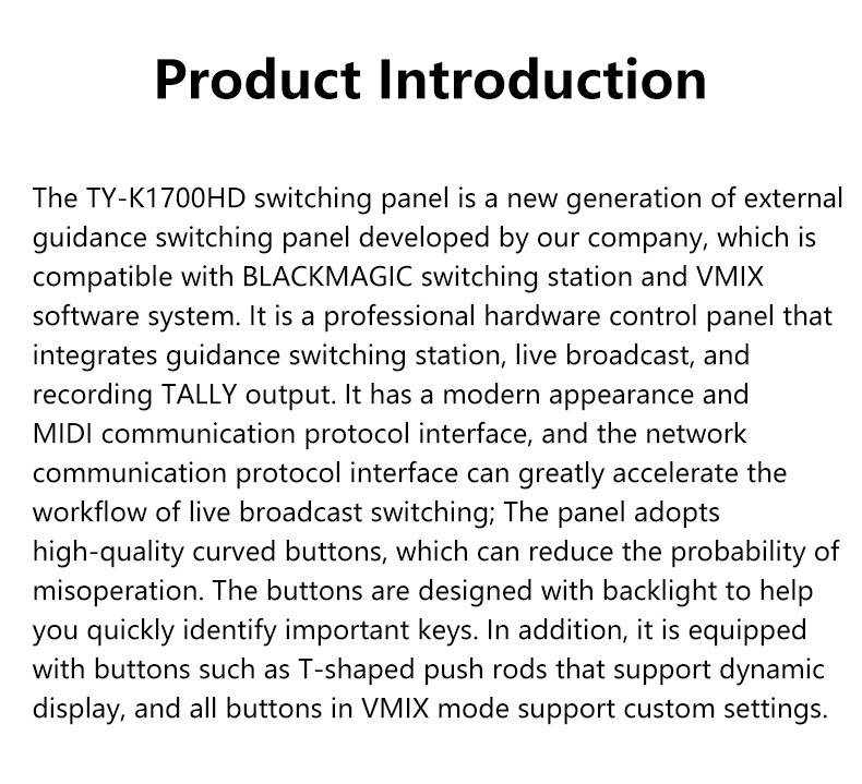 TYST TY-K1700HD Video Switcher BMD ATEM 1 M/E Vimx Control Multifunction Panel