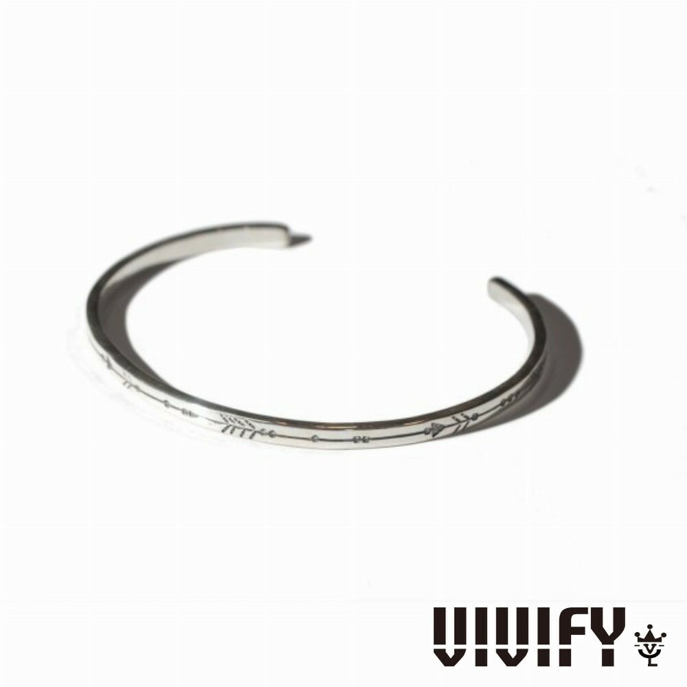 VIVIFY Silver One Line Arrow Bangle Bracelet