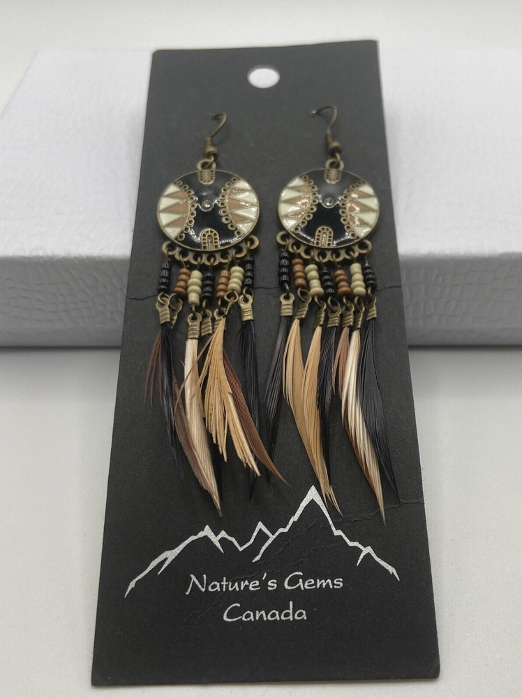 Nature’s Gem Canada Inlaid Feather Dangle Earrings