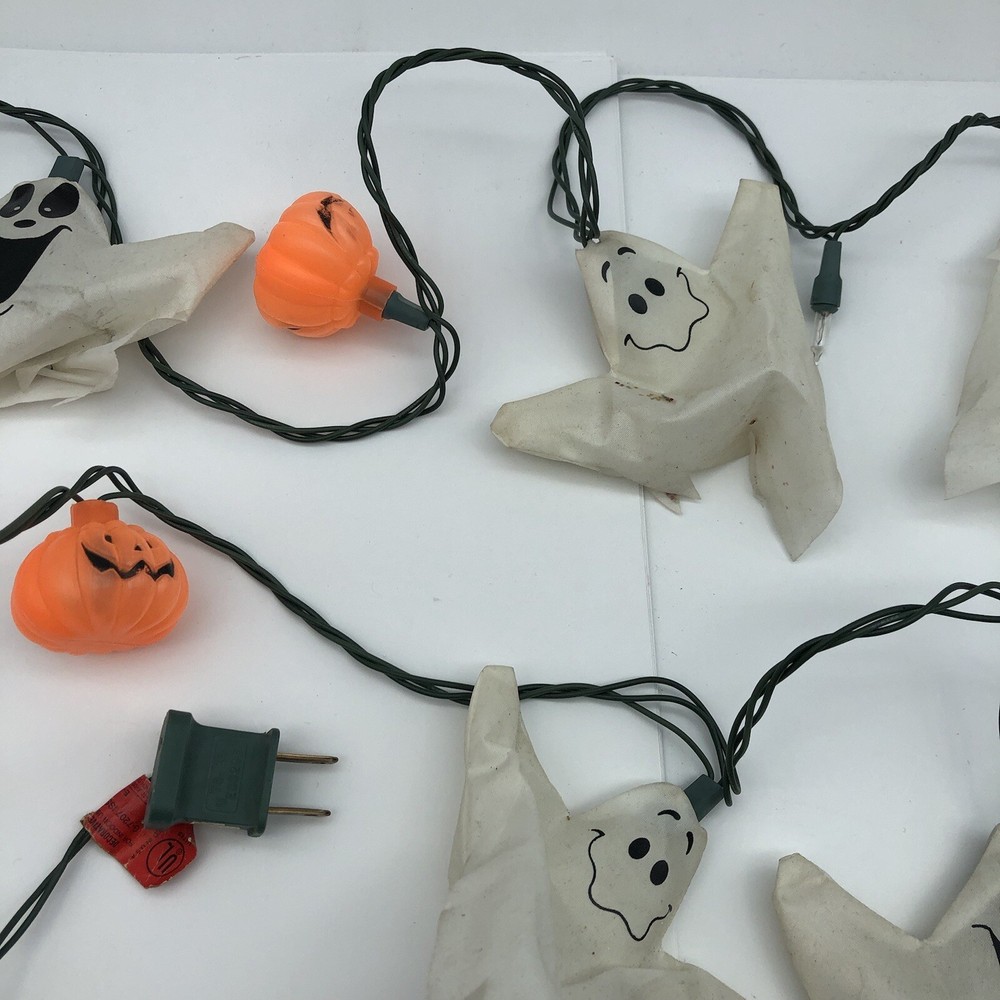 Vintage Halloween string light Ghosts & Pumpkin blow mold Stained ghosts