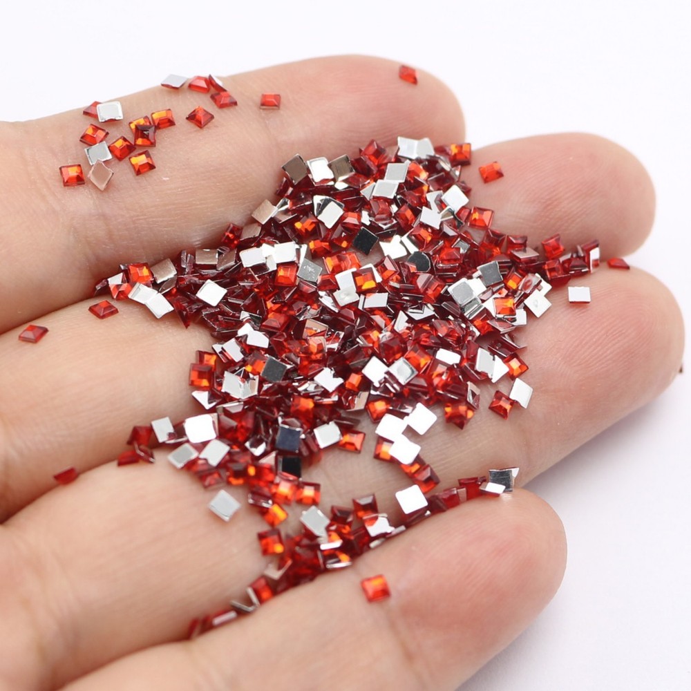 Craft DIY Acrylic Tiny 2mm Square Flatback Rhinestone Gems +Storage Box Nail Art