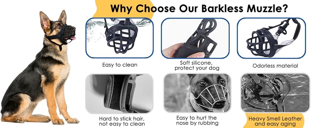 BARKL Dog Muzzle, Silicone Basket Muzzle for Small Medium Lar Dogs,