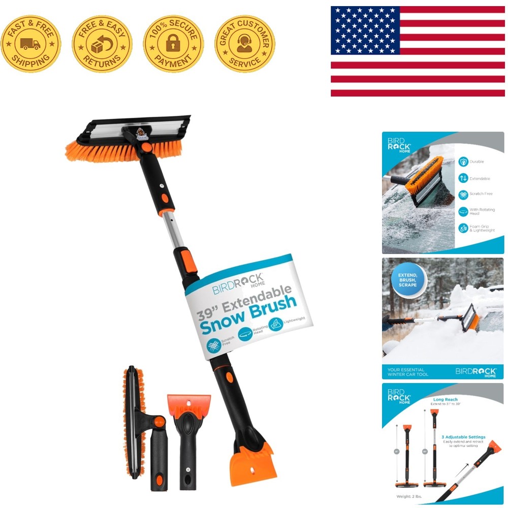 Versatile 39" Extendable Snow Brush with Wide Squeegee & Detachable Scraper