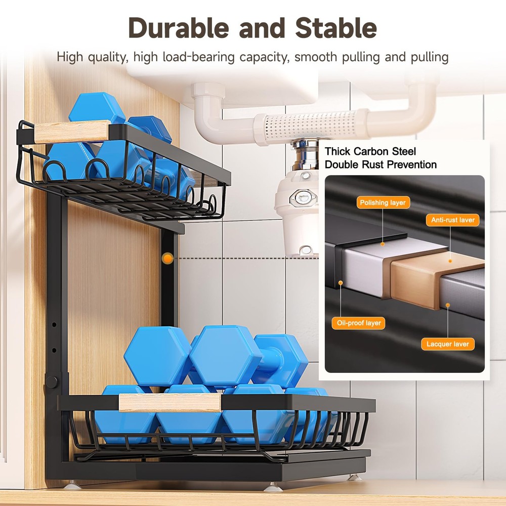 Kitchen Organization 2 Tier Under Sink Shelf Height Adjustable Storage