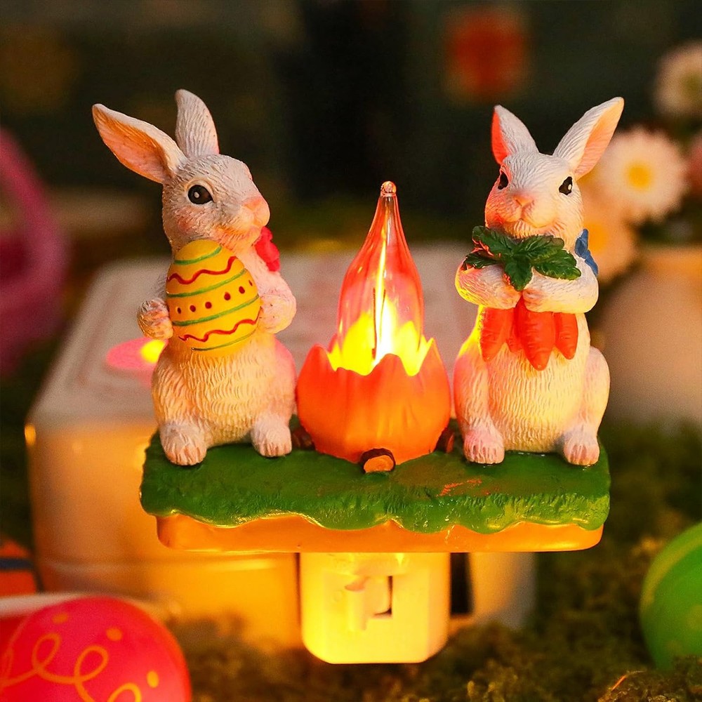 Bunny Campfire Flickering Nightlight, Easter Night Light Plug Into Wall Rabbit