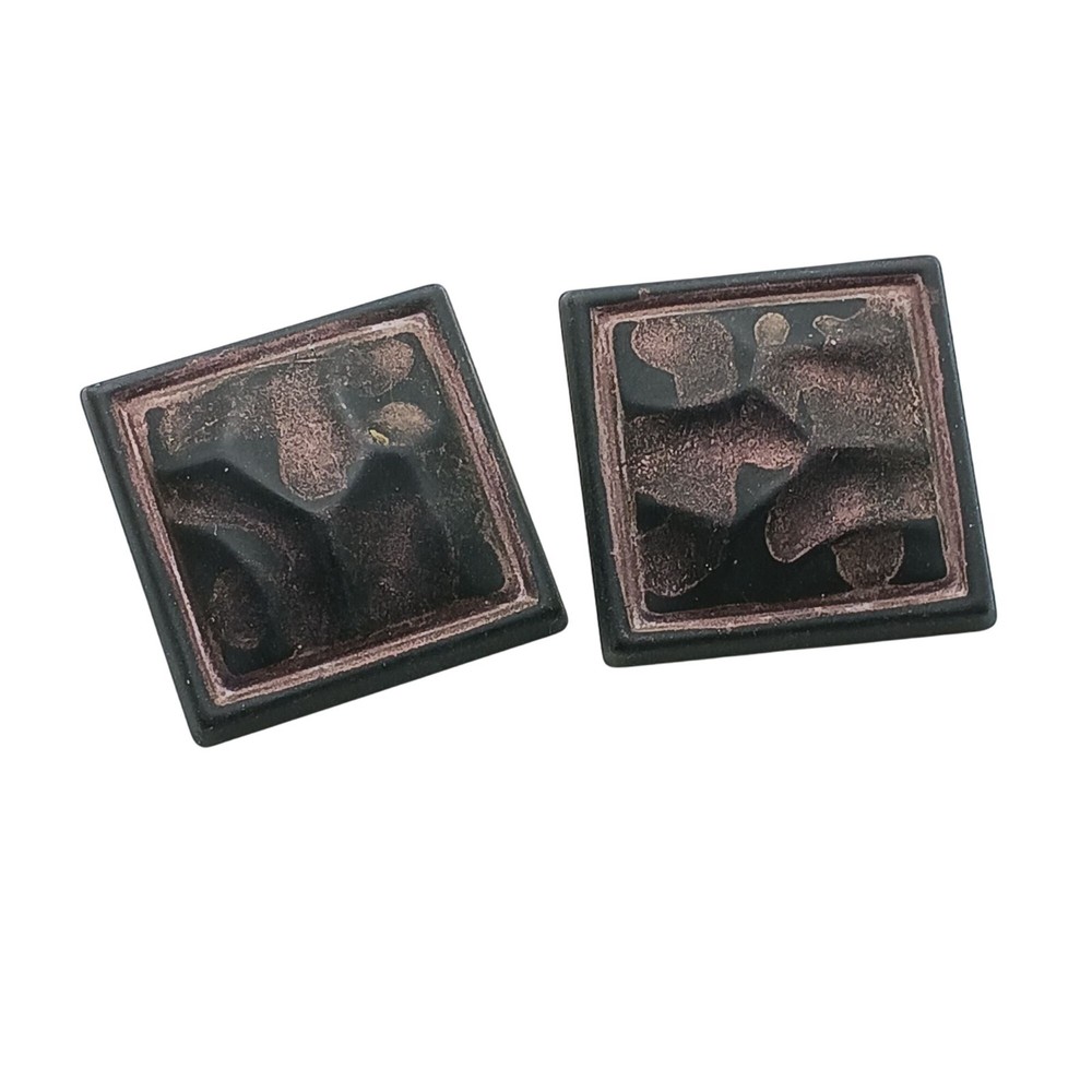 Vintage Square Black & Bronze Abstract Design Stud Earrings