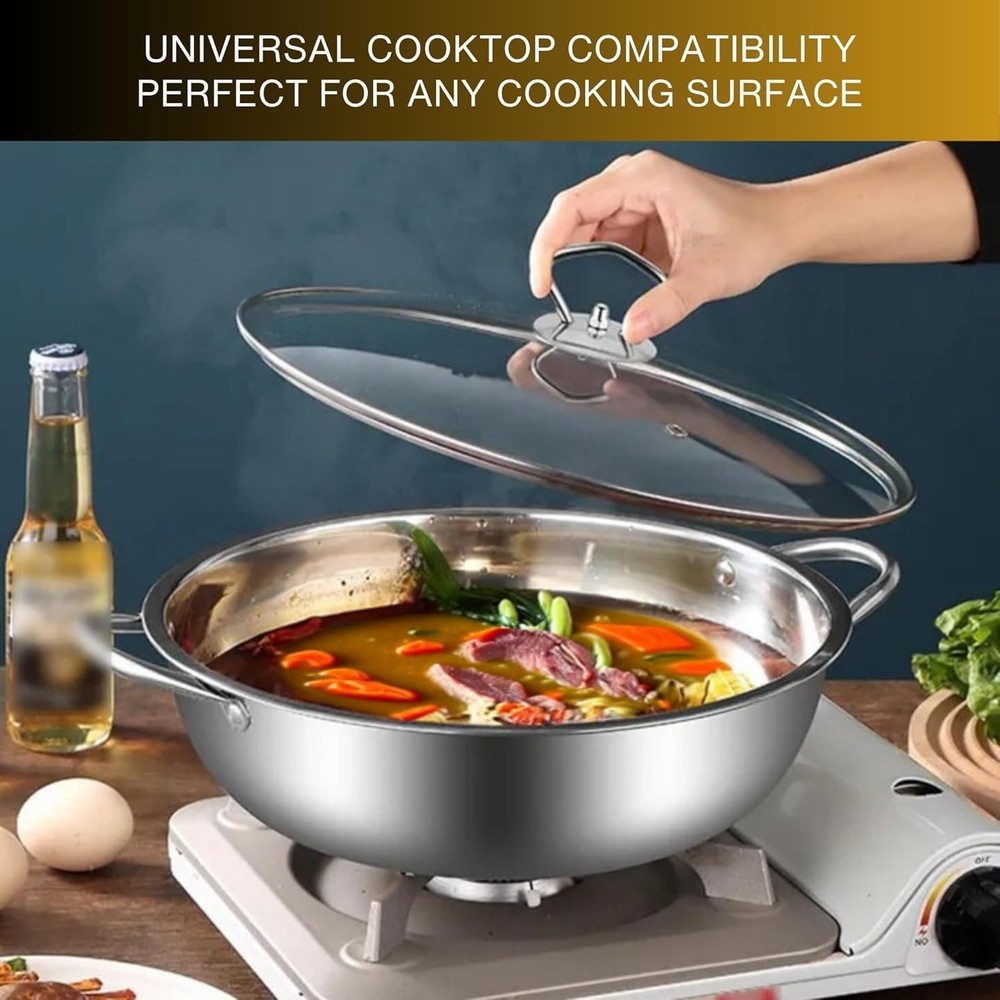 Stainless Steel Pan with Lid - Light & Thin Deep 10.5 inches,
