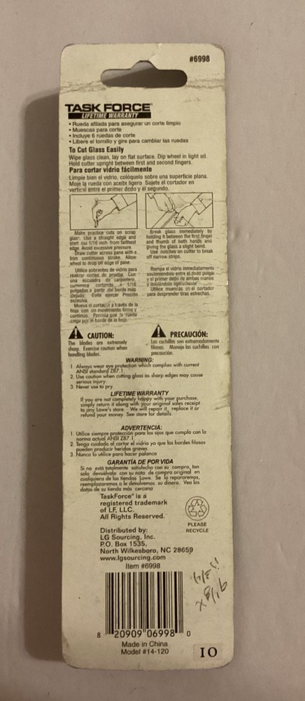 Task Force Glass Cutter #6998 Open Package Unused