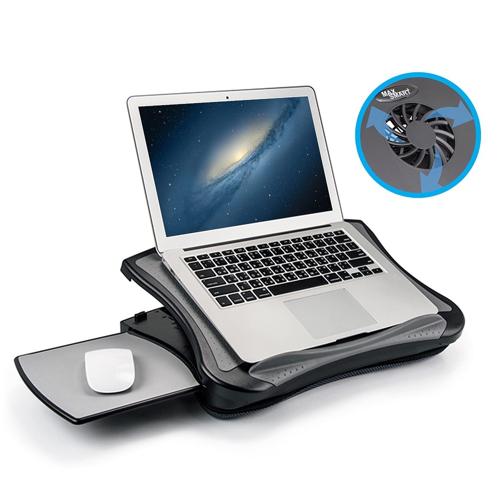 MAX SMART Laptop Lap Desk with Mouse Pad  USB Cooling Fan, Cushioned