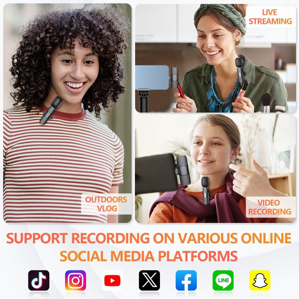 Wireless Microphone for iPhone, Android , Laptop, 2 Pack Lavalier Microphone ...