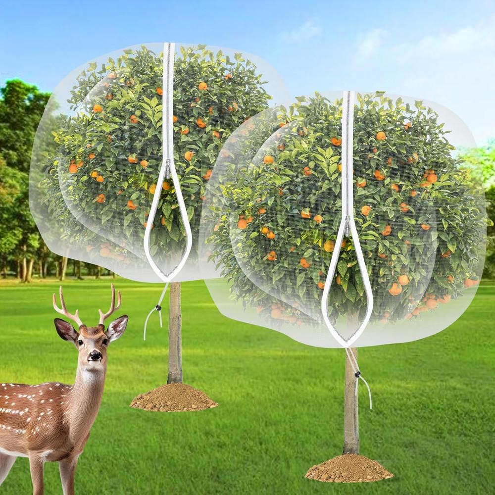 2PCS Large Fruit Tree Netting with Drawstring and Zipper, 6 X 6.6FT Blueberry Bu