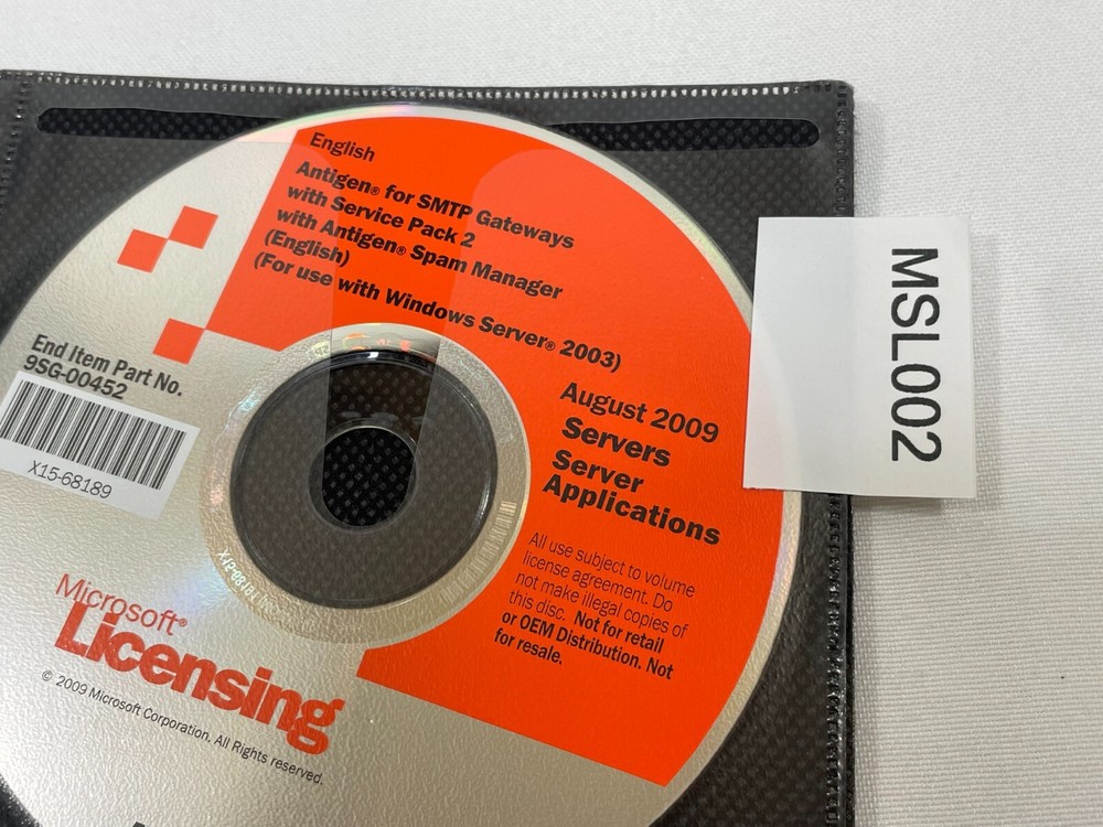 Microsoft Antigen for SMTP Gateways with Service Pack 2 Windows DVD Aug 2009