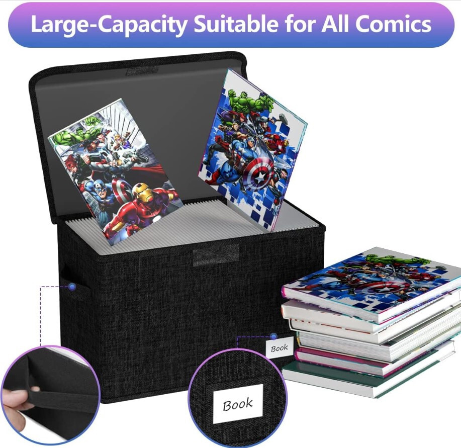 Book Storage Box Organizer Large Collapsible Leather Comic Books Container Board