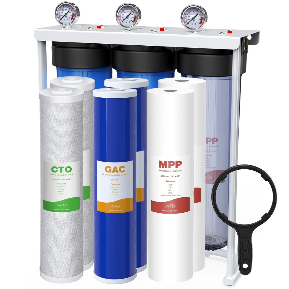 20" Whole House Water Filter System 3-Stage Filtration+Sediment Carbon Filters