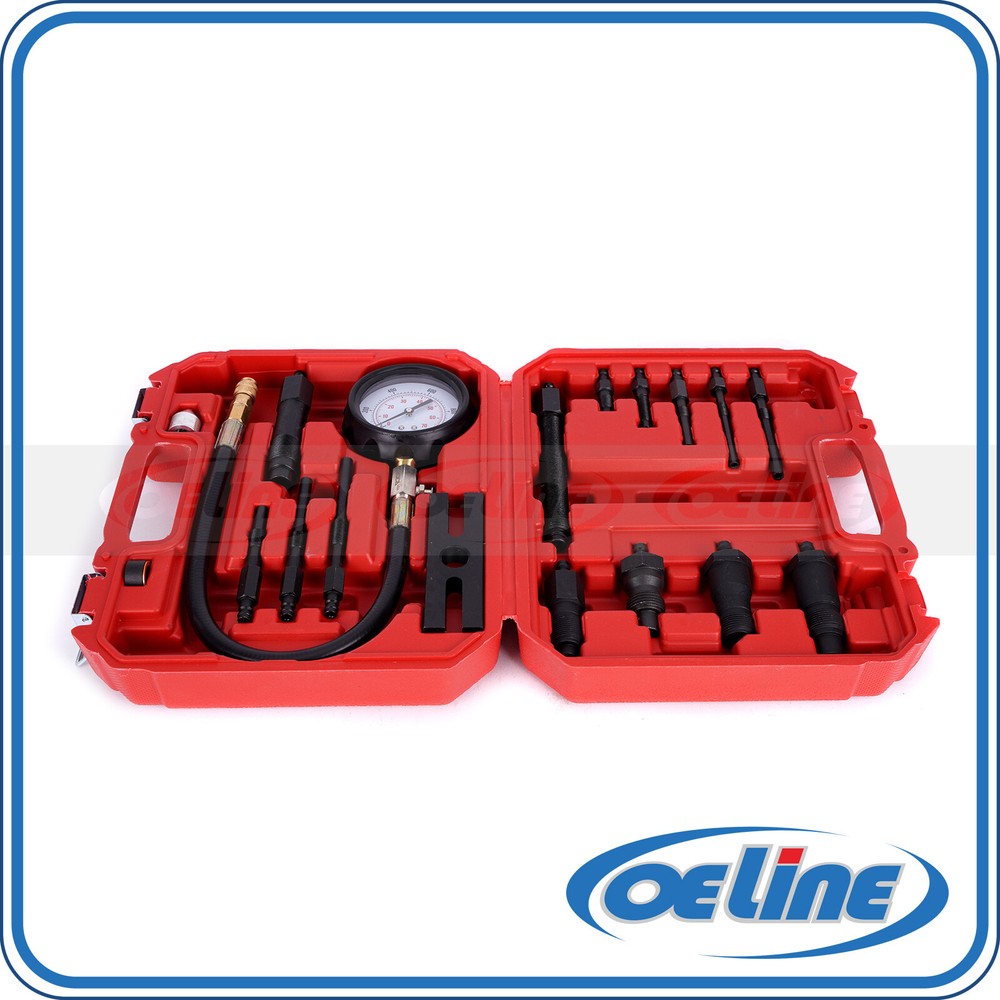 18 Pcs Diesel Engine Cylinder Compression Tester Pressure Test Tool Kit 1000 PSI