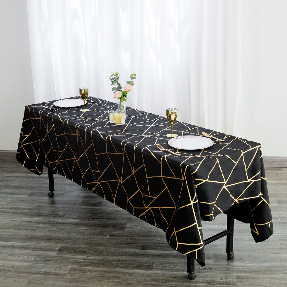 BLACK GOLD 60"x102" Polyester Rectangle TABLECLOTH GEOMETRIC PATTERN Party Home