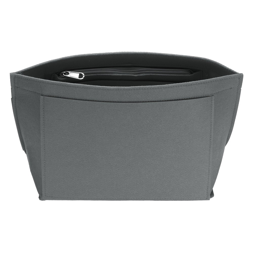 Purse Organizer Insert, Medium Felt Handbag Organizer with Zipper, Light Gray