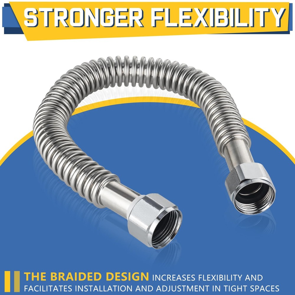 2-Pack Corrugated Flexible Stainless Steel Water Heater Connector,3/4" FIP x ...