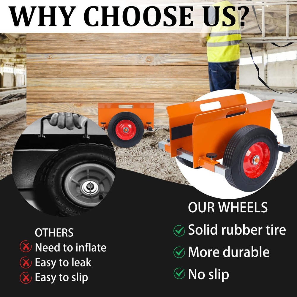 Heavy Duty Panel Dolly Orange 1100LBS Capacity Door Dolly with 10" Solid Whee...