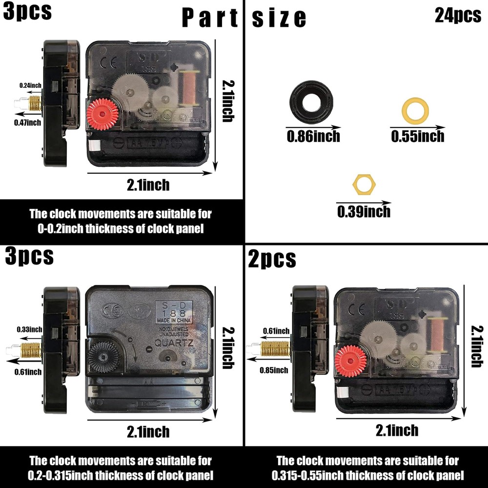 8 Pack High Torque Wall Clock Movement Mechanism Clock Hands Replacement Kit