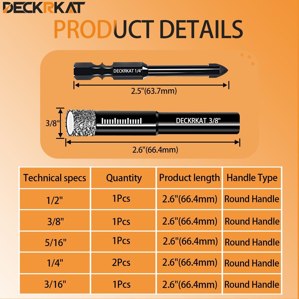 DECKRKAT 7-Piece Dry Diamond Drill Bits & 7 Piece Multi-Size (with Carbide)