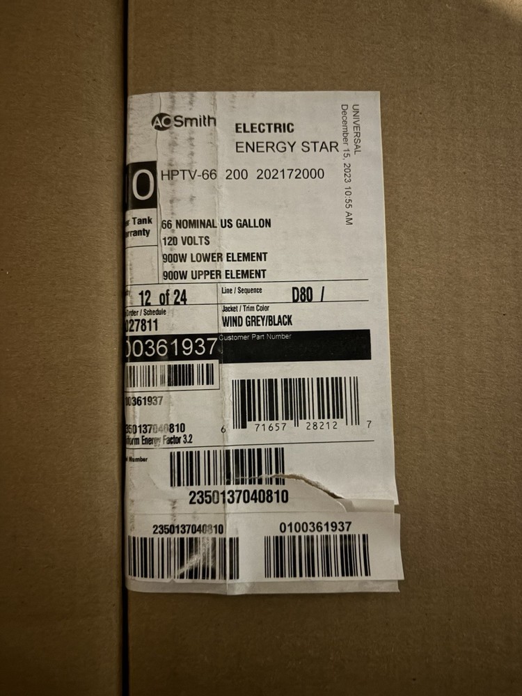 AO Smith 120V Plug-In Hybrid Electric Heat Pump 66-Gallon Water Heater