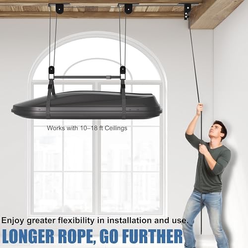 Cargo Box Pulley System for Garage Storage, Heavy-Duty Three Bracket