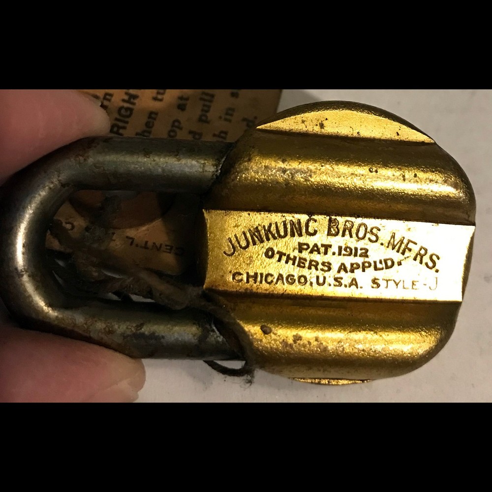 Original small c. 1912 Junkunc Bros Combination Brass Padlock - Style J - w/CODE
