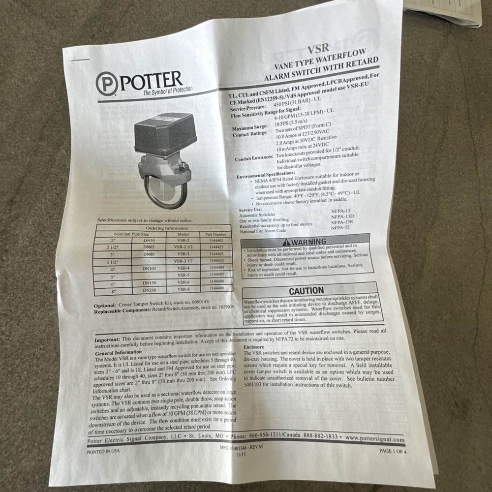 Potter VSR 2" Water Flow Indicator 1144402