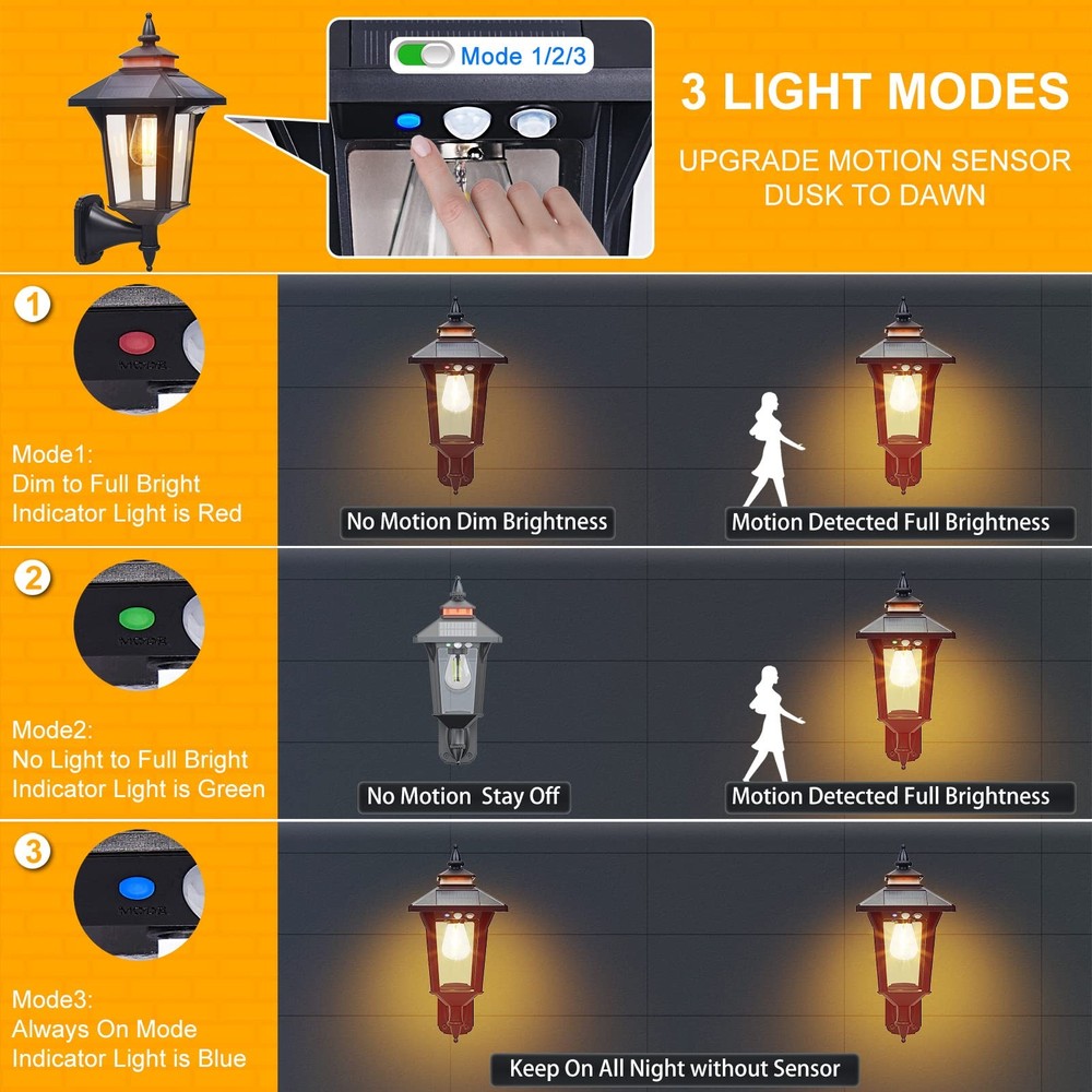 2 Pack Solar Wall Lantern Lights Outdoor with 3 (2 Pack)