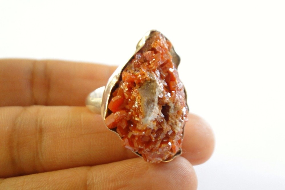 Moroccan Red Vanadinite Crystal 925 Sterling Silver Ring Size 9