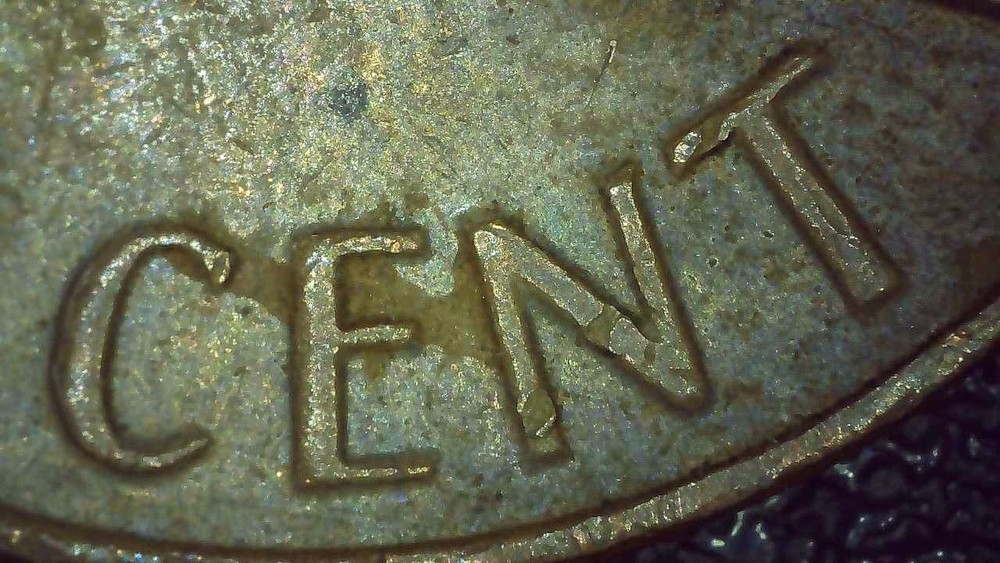 1969 D Lincoln Penny error floating roof, missing FG