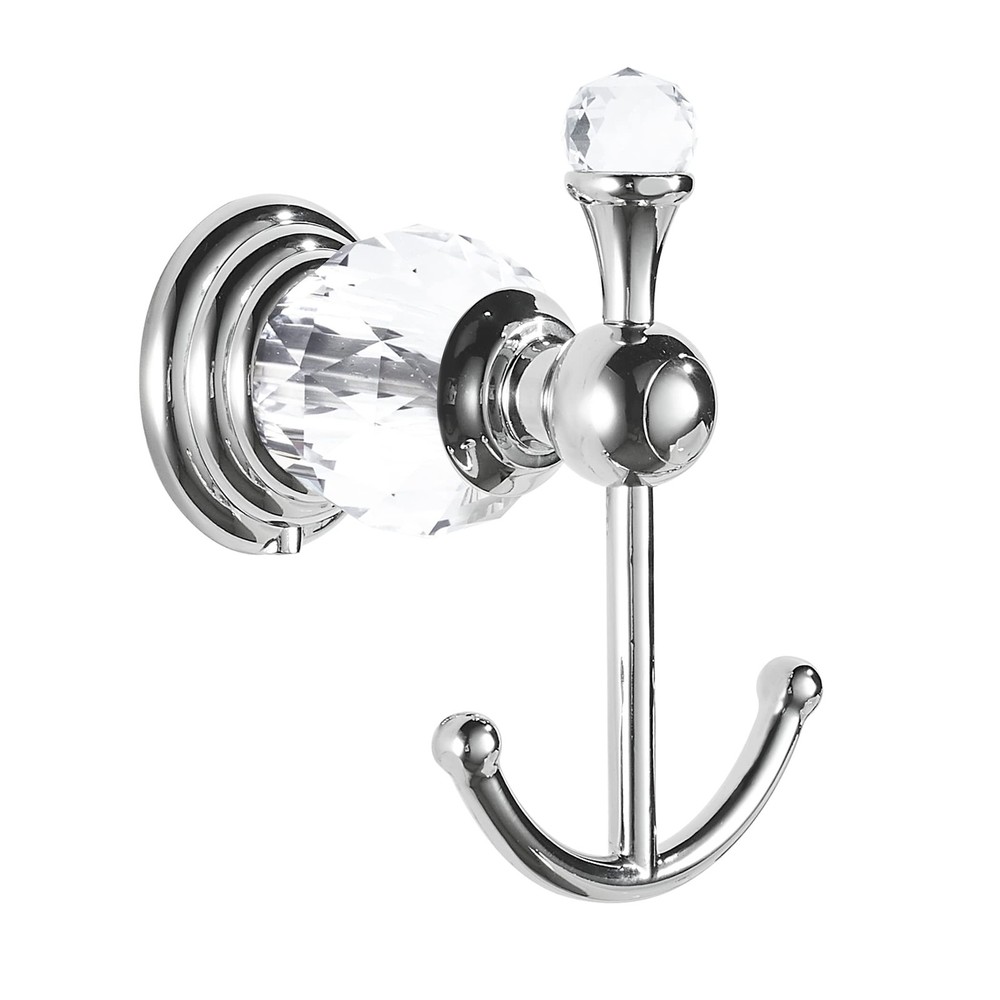 Crystal Towel Hook Chrome, Bath Robe Hook, Silver Bathroom Wall Hooks Double ...