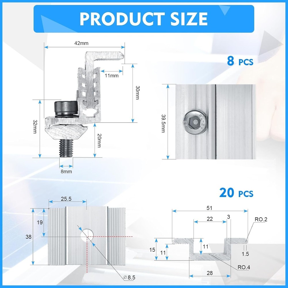 28-Piece Aluminum Solar Panel Bracket Set - Adjustable, Rust Resistant