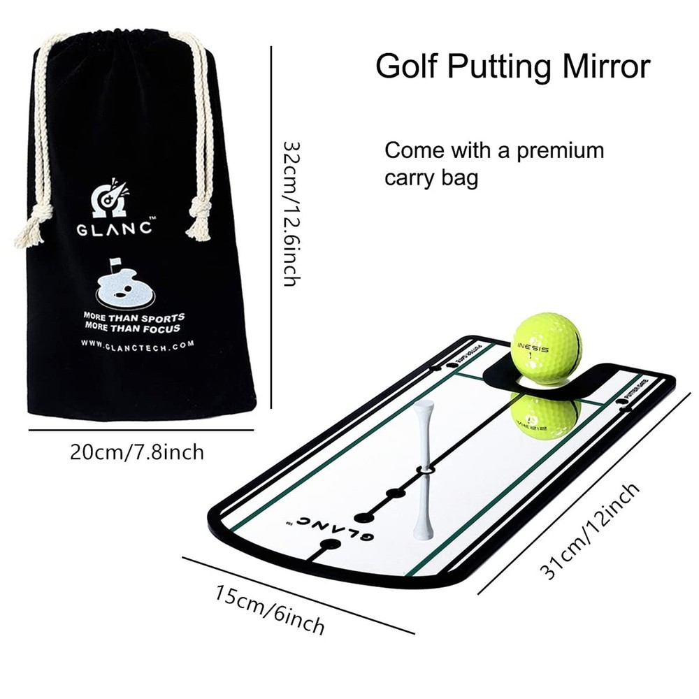 GLANC Golf Putting Alignment Mirror (12” x 6”), Putting Training Aid
