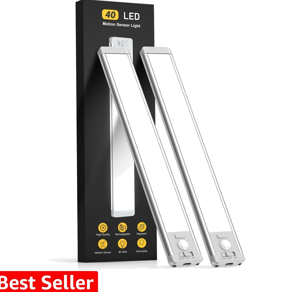 10inch Under Cabinet Lighting, 2 Pack Rechargeable Motion Sensor Light Indoor...