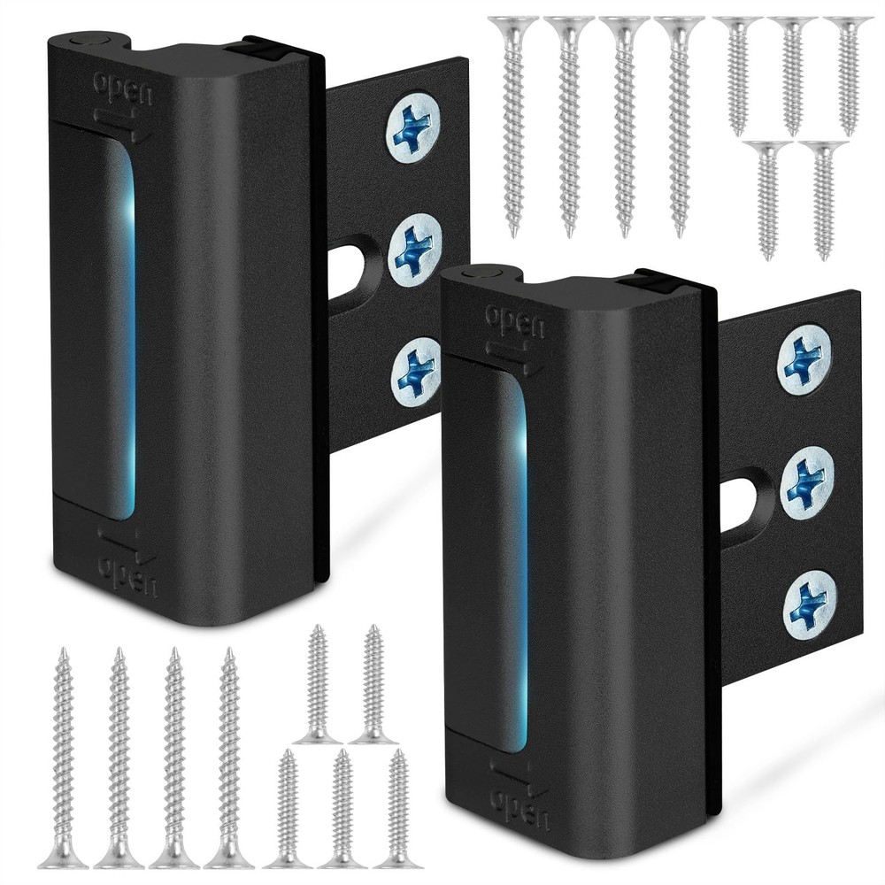 Home Security Door Reinforcement Lock, Upgraded Front 2 Pack, Black