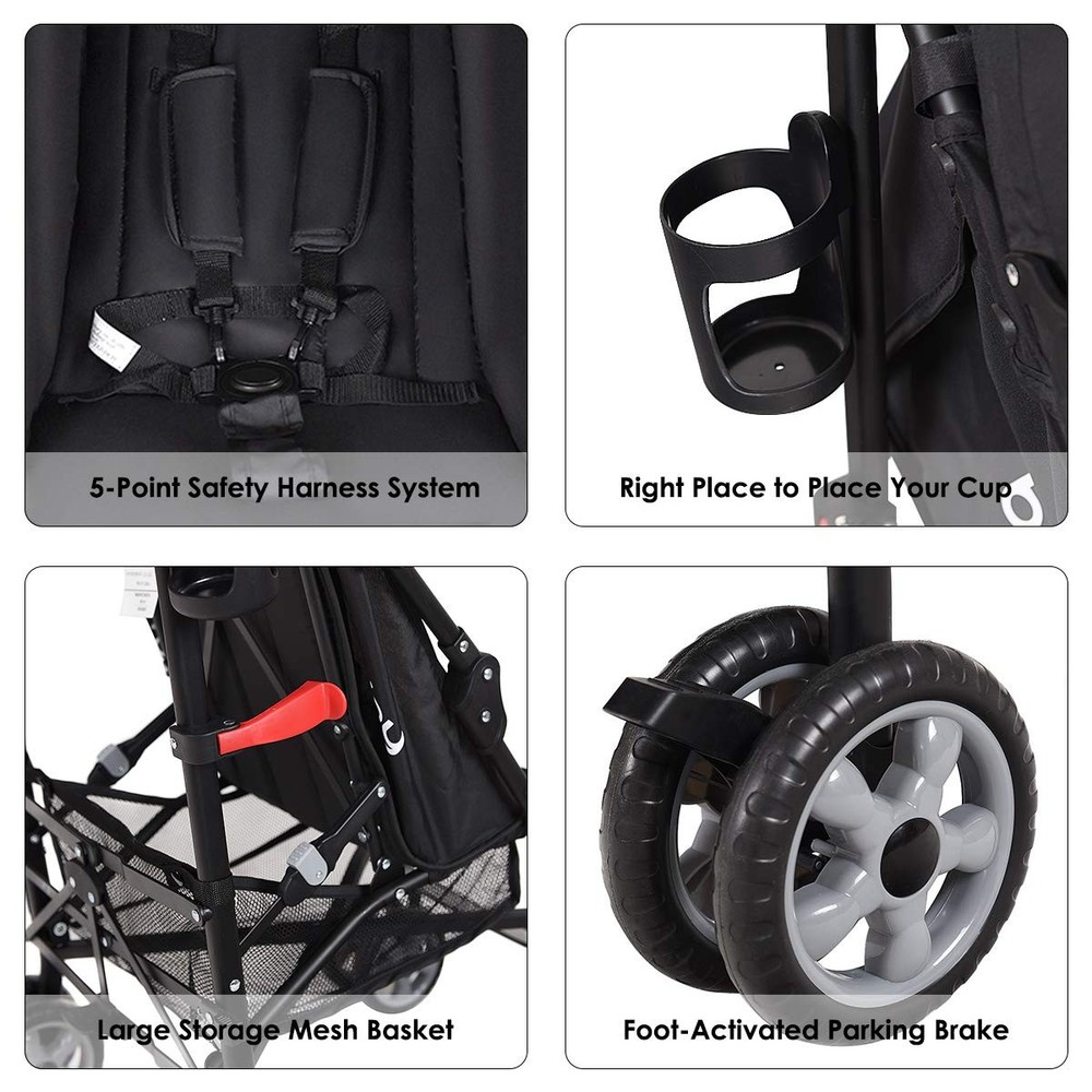 Lightweight Stroller, Compact Travel Stroller, Infant Stroller w/Adjustable B...