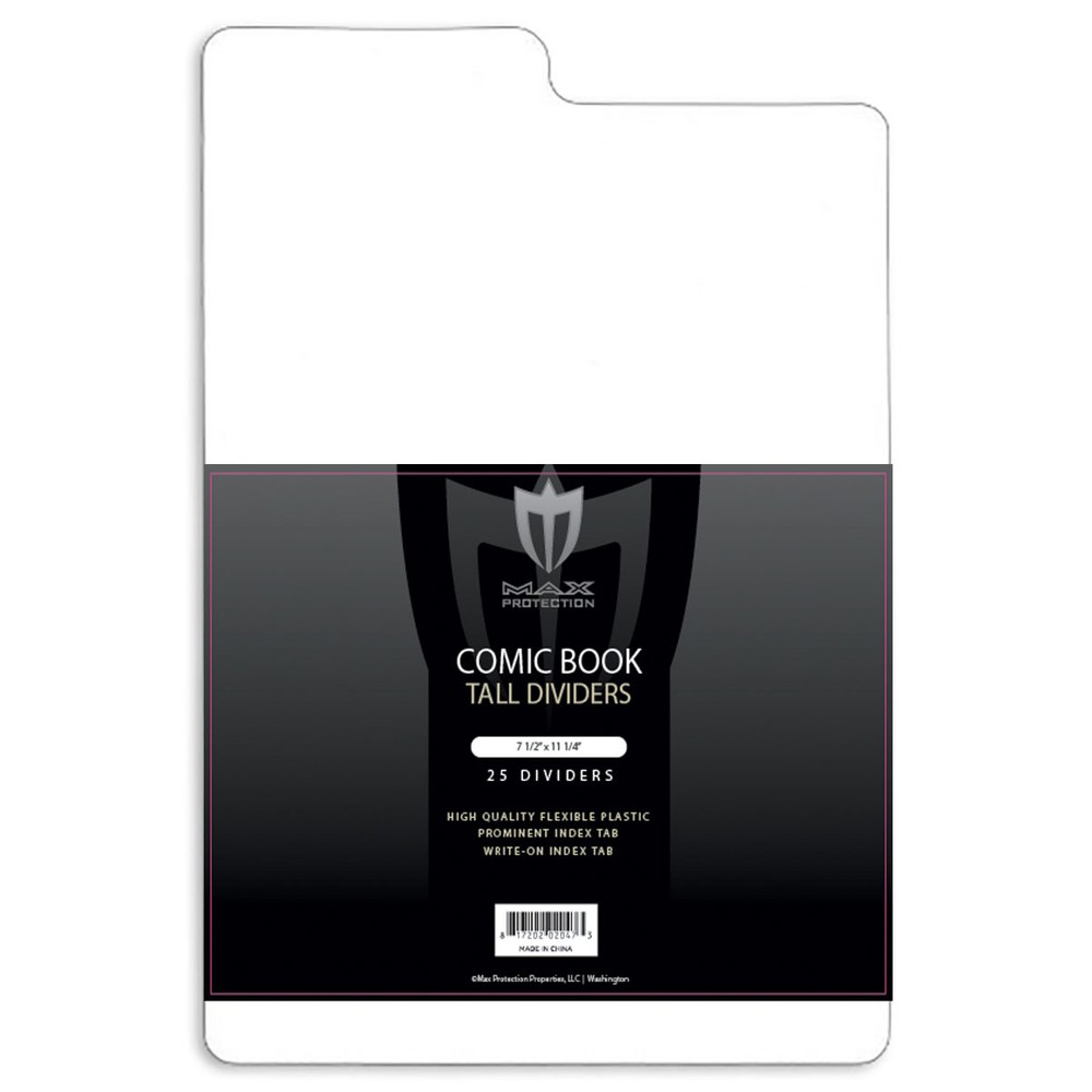 Pack of 25 Max Pro White Tabbed Plastic Tall Comic Book Storage Box Dividers