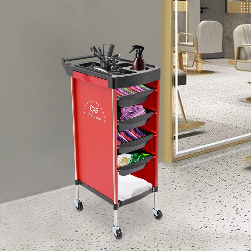 Salon Trolley, with Handle and Lockable Rolling Wheels, Green 6-Tier Drawer-Type