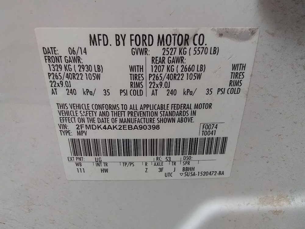 2014 Ford Edge Front Center Dash Mounted 8' Touch Screen from 04/09/14