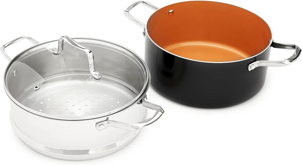 Amazon Basics Ceramic Nonstick Cookware Set, Induction Ready, Dishwasher & Oven