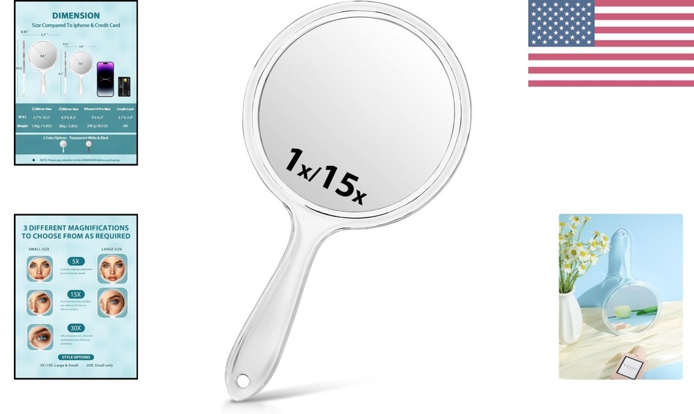 Acrylic Handheld Mirror with 1X/15X Magnification - Chic & Functional