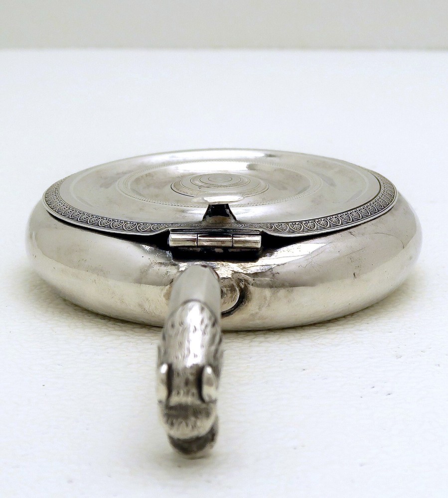 Spain Solid Silver Serving Lidded Bowl & Serpent Dragon Handle Barcelona c 1850